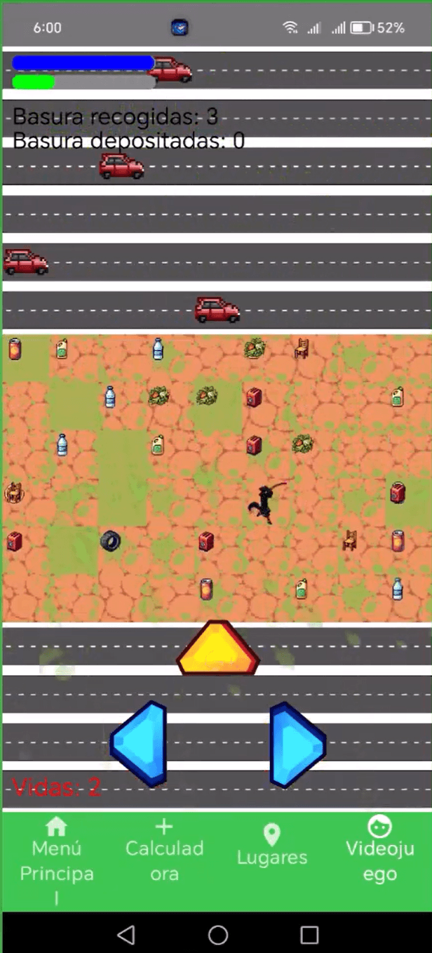 EcoLife Cleany Roads recycling game on a mobile device