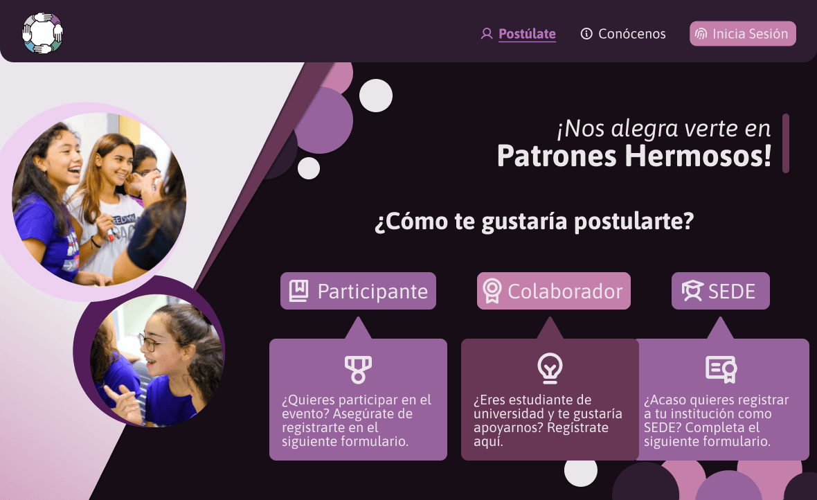 Patrones Hermosos application portal for participants, collaborators and venues