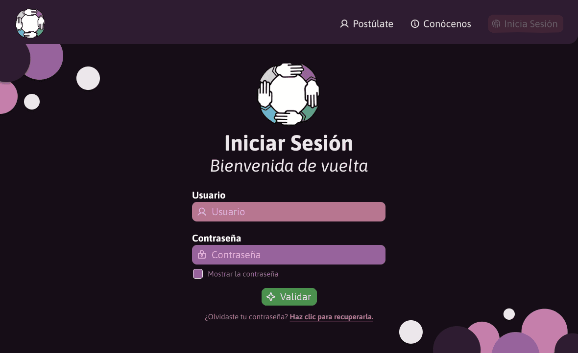 Patrones Hermosos sign-in interface
