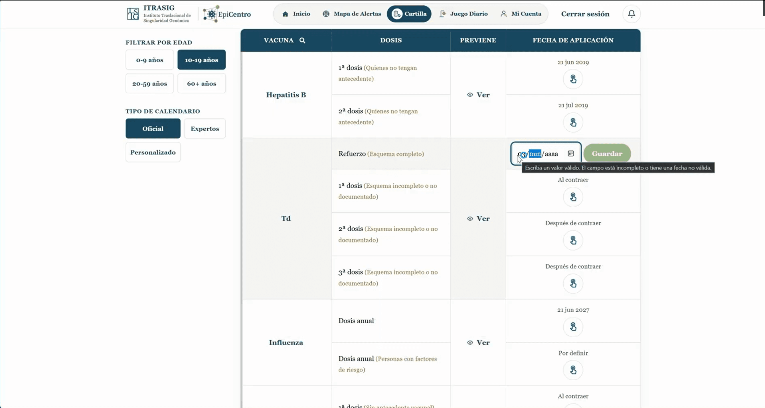 EpiCentro digital vaccination record